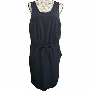 Size large All in Motion sleeveless black tie waist dress with front pockets nwt